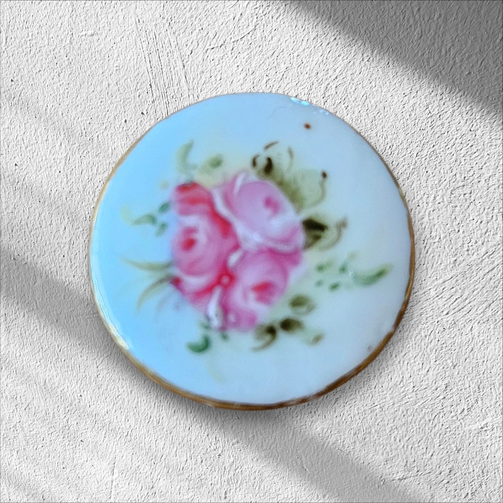 Antique 1800s Porcelain Hand Painted  Button Matching Custom Screw On Earrings - Picture 3 of 6